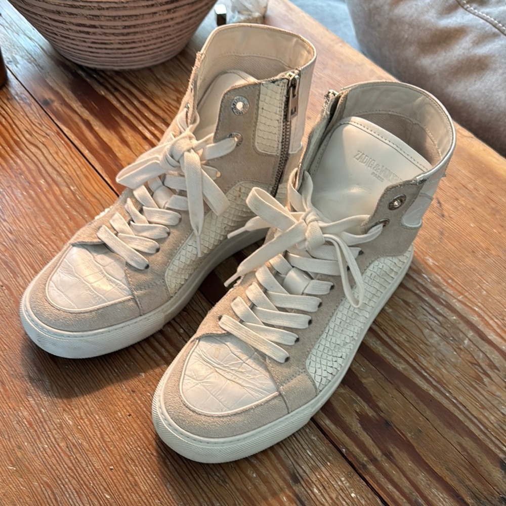 Zadig & Voltaire Beige White High-Top Sneakers Sz 9